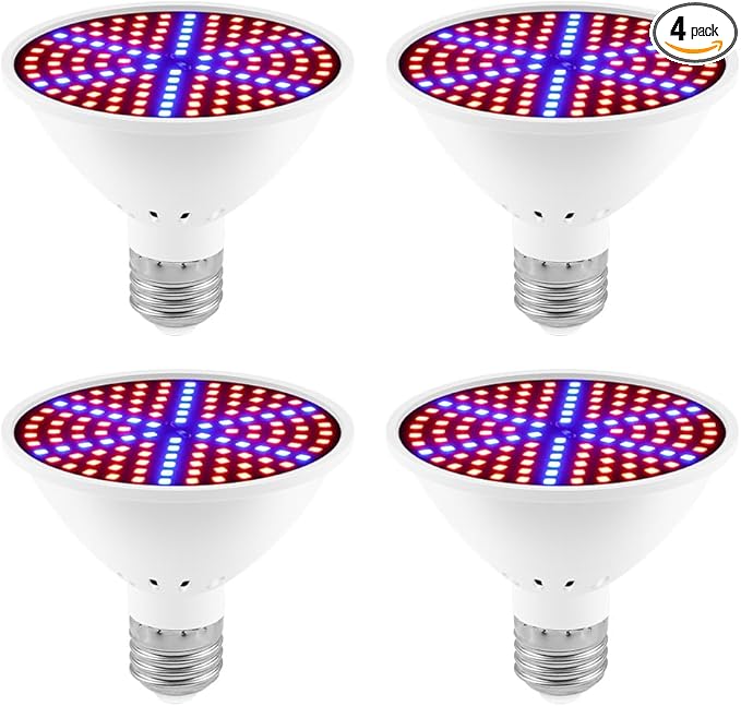 4Pcs 25W LED Indoor Seedlings Cultivation Lamp AC85-265V Red Blue E26/E27 Greenhouse Hydroponic Planting Fill Lamps UV/IR Vegetables Fruits Flower Moss Succulent Cactus Potting Cultivation Lighting