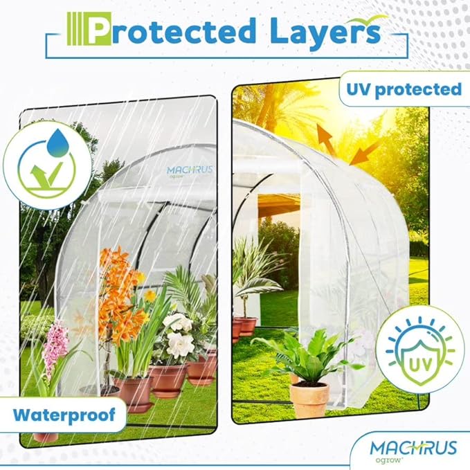 Machrus Ogrow Deluxe Walk-in Tunnel Greenhouse with White Cover