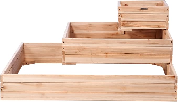VEVOR 3 Tier Raised Garden Bed Wood Outdoor 45 x 45 x 20in High End Natural Fir Wood Planter Box Outdoor Planting Boxes for Flowers/Vegetables/Herbs in Backyard/Garden/Patio/Balcony with Open Base