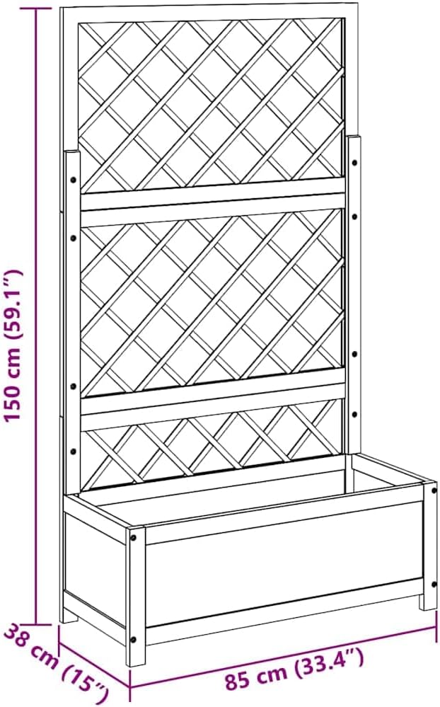vidaXL Solid Acacia Wood Raised Bed with Trellis - Versatile Outdoor Rectangular Planter for Patios Gardens or Backyards - Natural Oil Finish - Easy Assembly - 33.5x15x59.1