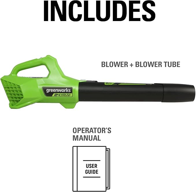 Greenworks 24V (90 MPH / 320 CFM / 200+ Compatible Tools) Cordless Axial Leaf Blower Battery and Charger Not Included