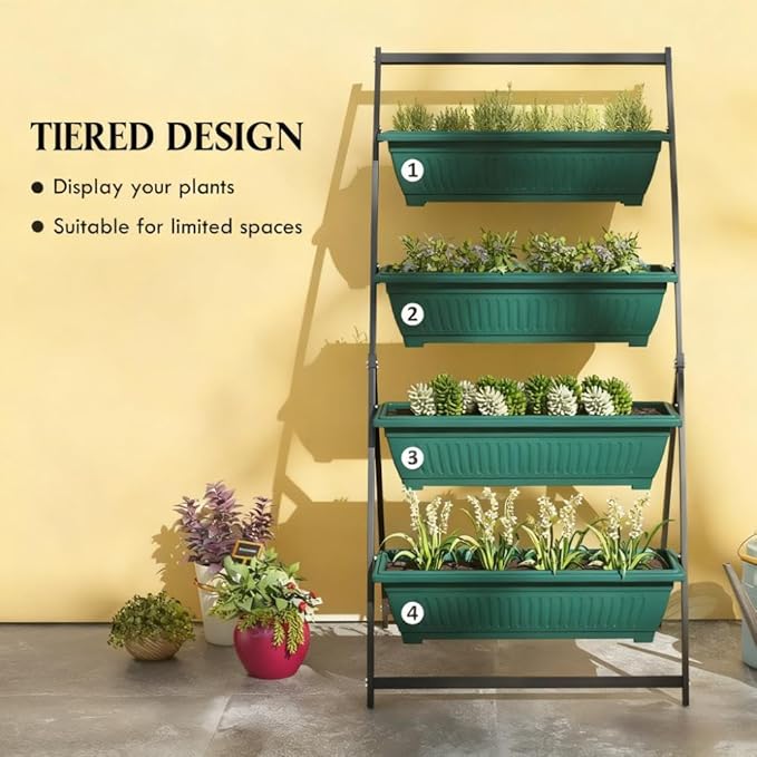 Plant Stand Grow Container4 Tier Vertical Raised Garden Planter with 4 Boxesfor Vegetable Flowers