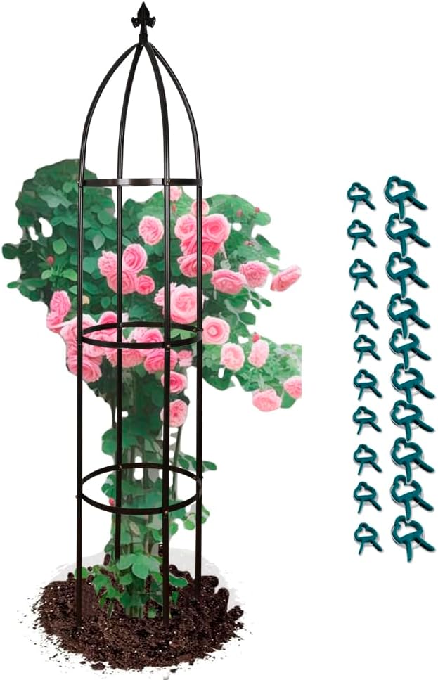 Garden Obelisk Trellis for Climbing Plants Outdoor 6.3 Feet Tall Rose Heavy Duty Metal Trellis Plant Support for Vines Clematis Flowers Bronze