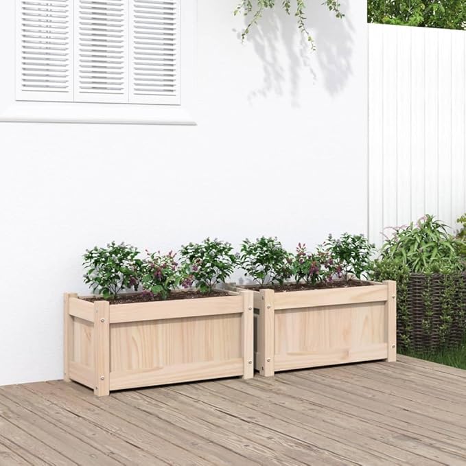 Garden Planters 2 pcs Raised Garden Bed Planter Boxes Outdoor Suitable for Backyard Restaurants Flowers Patios Solid Wood Pine