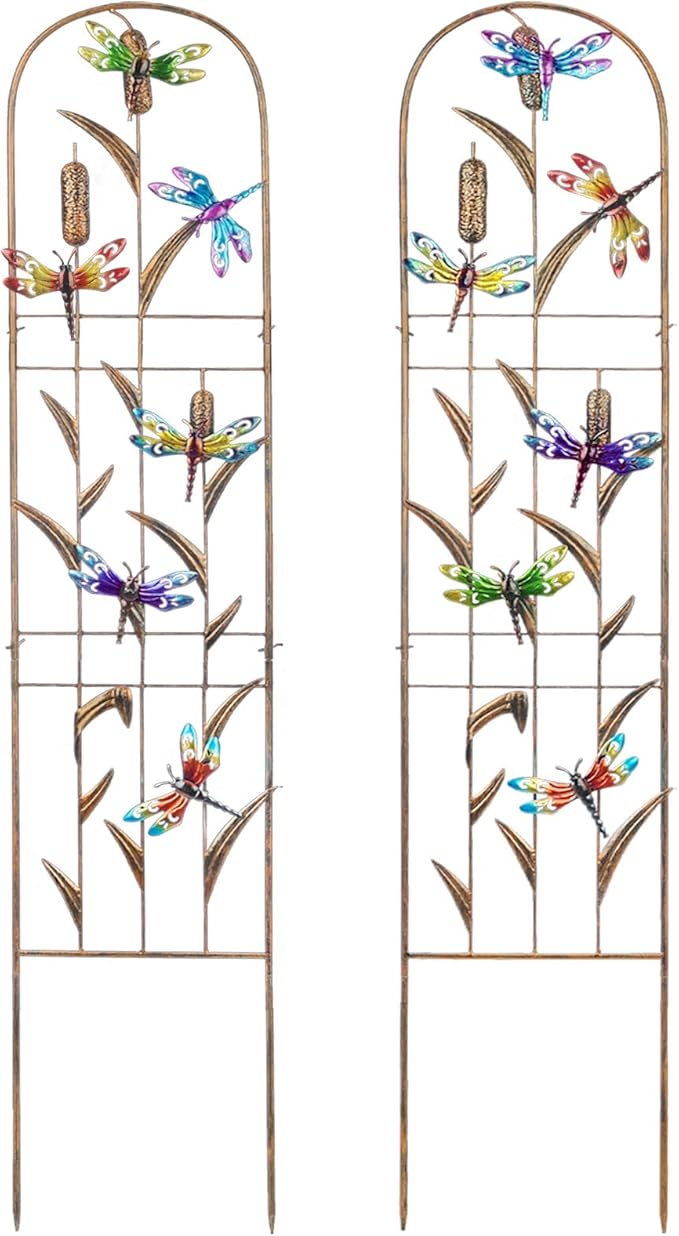 SUNNYPARK Set of 2 Dragonfly Metal Garden Trellis for Climbing Plants Decorative Vegetables Flowers Vine Trellis for Outdoor Patio 60'' H x 11'' W