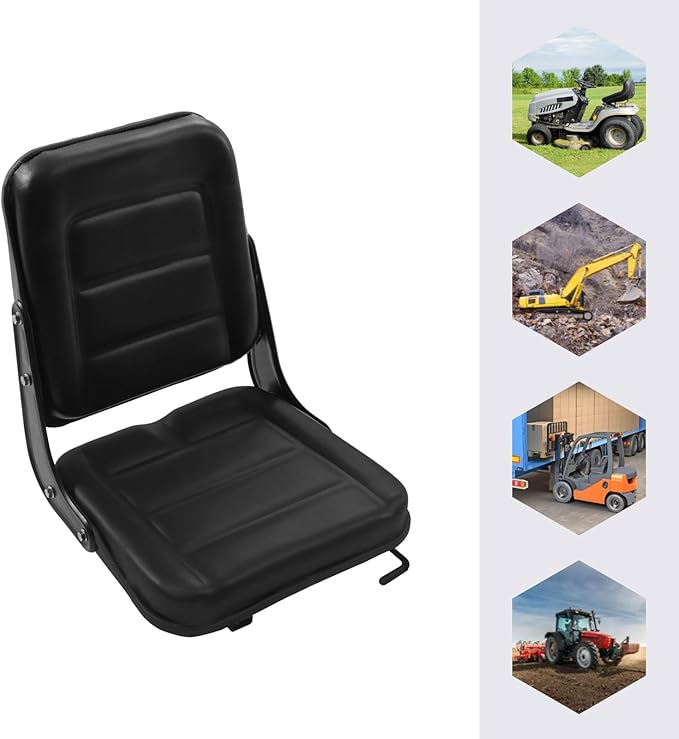 Universal Forklift Seat Garden Lawn Mower Seat PVC Tractor Suspension Seat Excavator Seat w/0-3.15 Adjustable Slidable Rail Scratch-Resistant Replacement Seats for Most Small Machinery