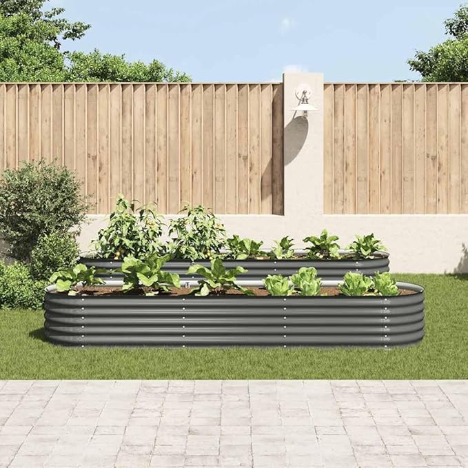 Large Grey Galvanized Steel Garden Raised Bed – Outdoor Planter Box with Powder-Coated Finish Ideal for Veggies Herbs and Flowers 126 x 31.5 x 17.3 Inches Perfect for Patio &amp Backyard Enthusi