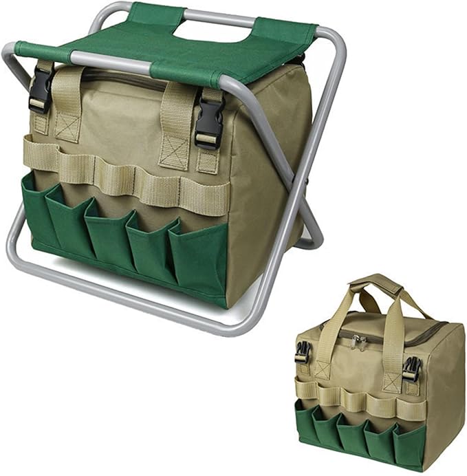 Portable Folding Stool Folding Garden Kneeler and Seat Heavy Duty Foldable Gardening Bench with Tool Bag for Outdoor Events Hiking Travel Beach Housework