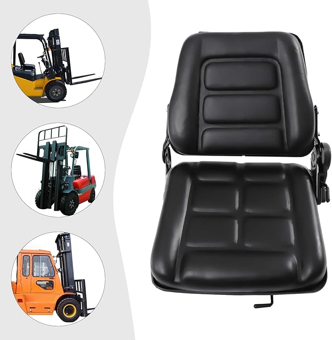 Universal Forklift Seat Garden Lawn Mower Seat w/Seat Belt Foldable PVC Tractor Suspension Seat w/Adjustable 35-175° Backrest &amp 0-2.76 Slide Rail Replacement Seats for Heavy Machinery