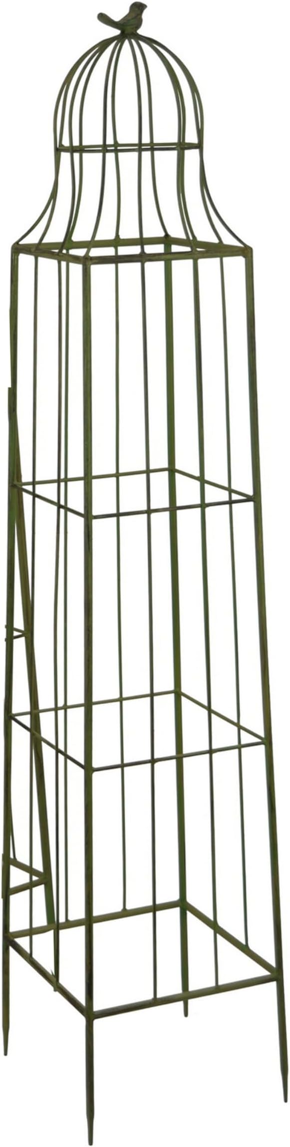 Benjara Meryl Plant Trellis Set of 2- Garden Tall Cage Design- Green Metal