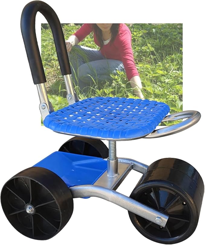360° Swivel Rolling Gardens Cart with SeatHeight Adjustable Stool with Tool Tray for Outdoor Planting(3-Wheeled)