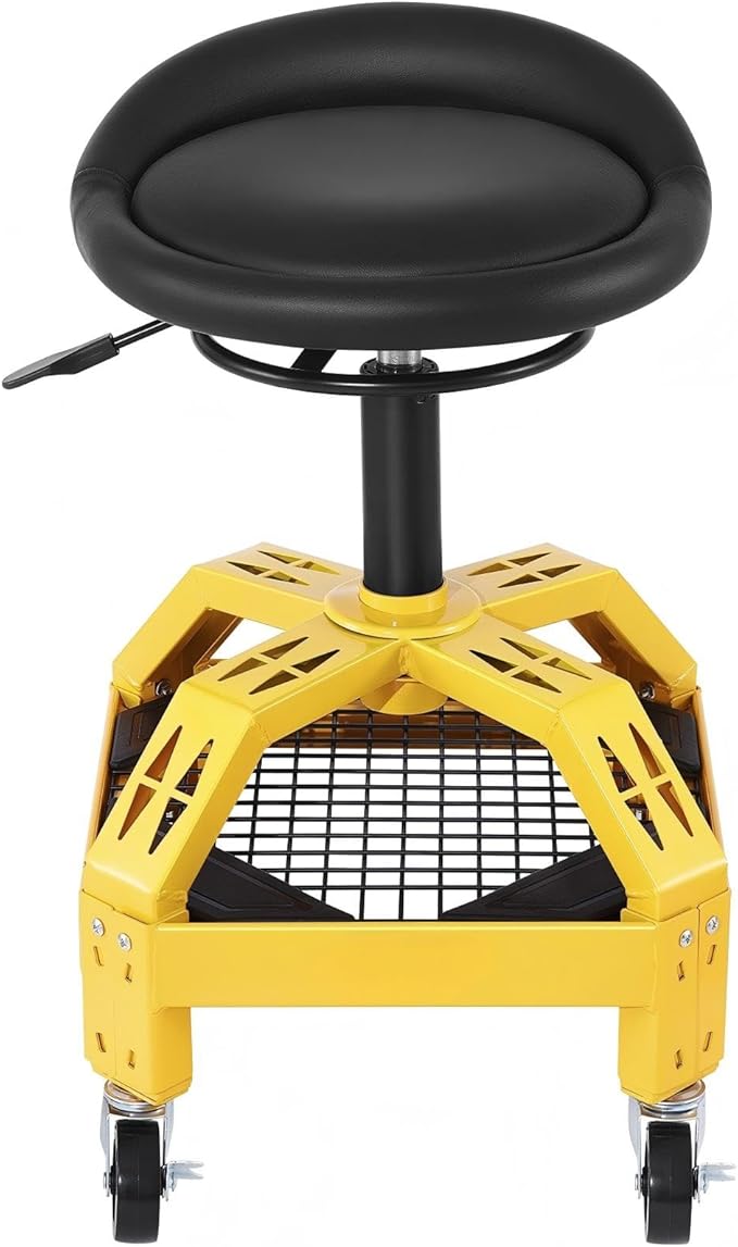 Rolling Garage Stool 300Lbs Capacity Adjustable Height 24 28.7In 360 Swivel Wheels Tool Tray for Workshop Auto Repair