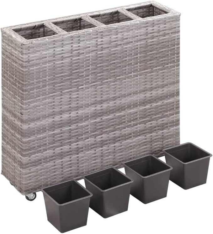 Products for Backyard Patio Balcony Raised Planter Rack Raised Garden Beds Garden Raised Bed with 4 Pots 31.5x8.7x31.1 Poly Rattan Gray