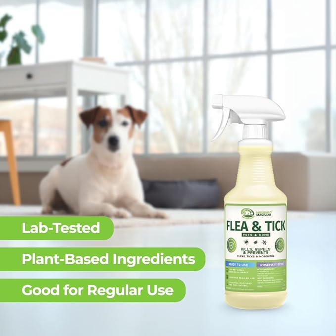 Mosquito Magician Indoor and Outdoor Flea &amp Tick Spray - Use for Carpet Furniture Bedding Couches &amp Pets – Plant-Sourced with Essential Oil – Lemongrass 16 OZ