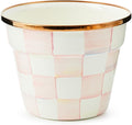 MACKENZIE-CHILDS Enamel Garden Pot Decorative Pot for Plants Outdoor Flowerpot Decor Small Pink-and-White Rosy Check