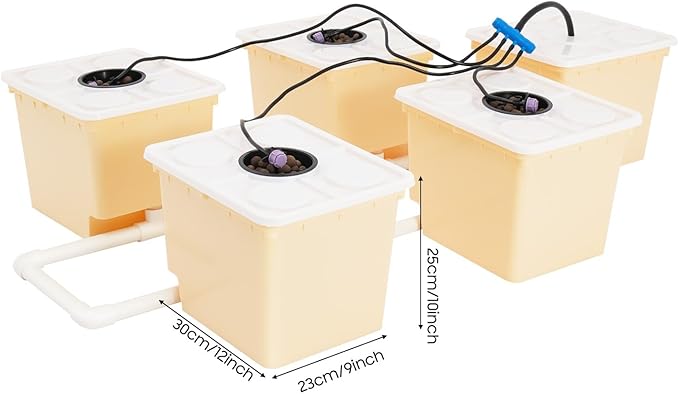 DWC Hydroponics Growing System 2.91Gal Deep Water Culture Hydroponic Buckets Kit 5 Bucket Recirculating Top Drip Kit with Submerged Pump &amp Hose for Herbs/Tomato/Vegetables