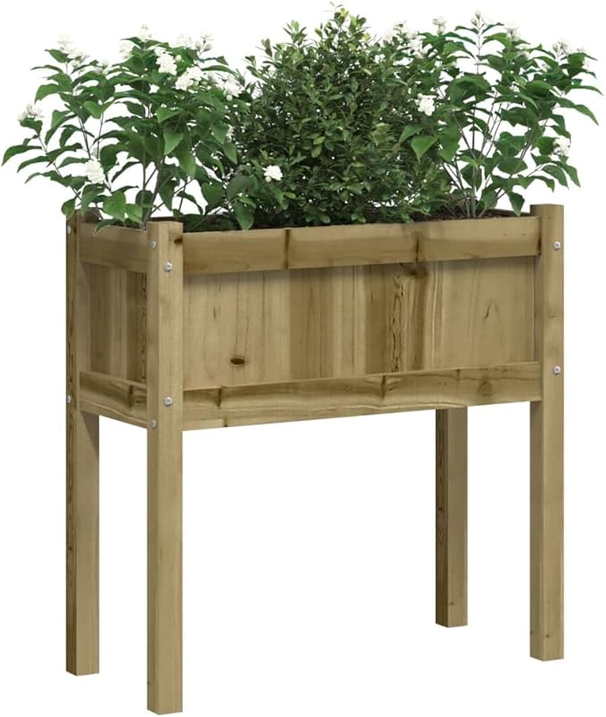 Garden Planter Box Natural Solid Pine Wood 27.6x27.6x27.6 in Weather-Resistant Raised Garden Bed for Outdoor Plants Balcony Patio