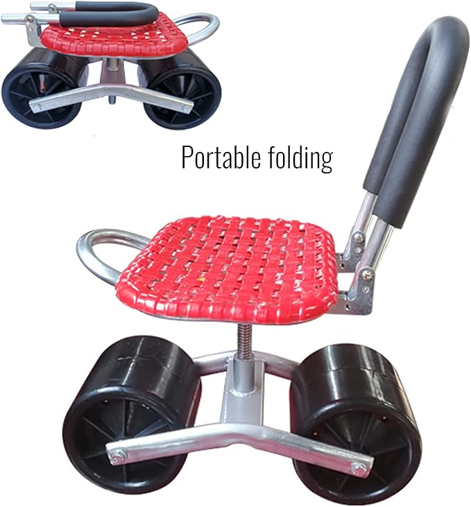 Aluminum Alloy Garden Cart Rolling Scooter Heavy Duty Garden Stool with Mobile Backrest Firm Iron Garden Cart Tool for Weeding Garden Lawn Care Outdoors