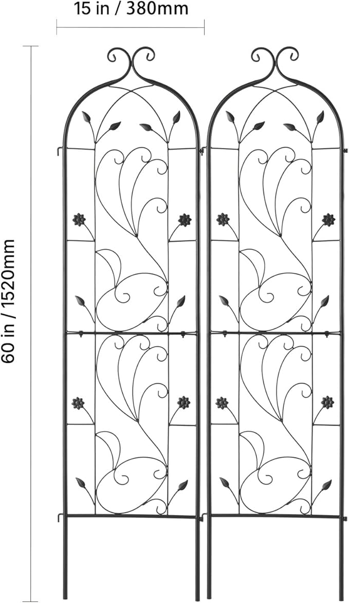 Happybuy Garden Trellis for Climbing Plants 60 x 15 in 2 Packs Rustproof Metal Garden Flower Trellis Outdoor Climbing Rose Trellis Cucumbers Support