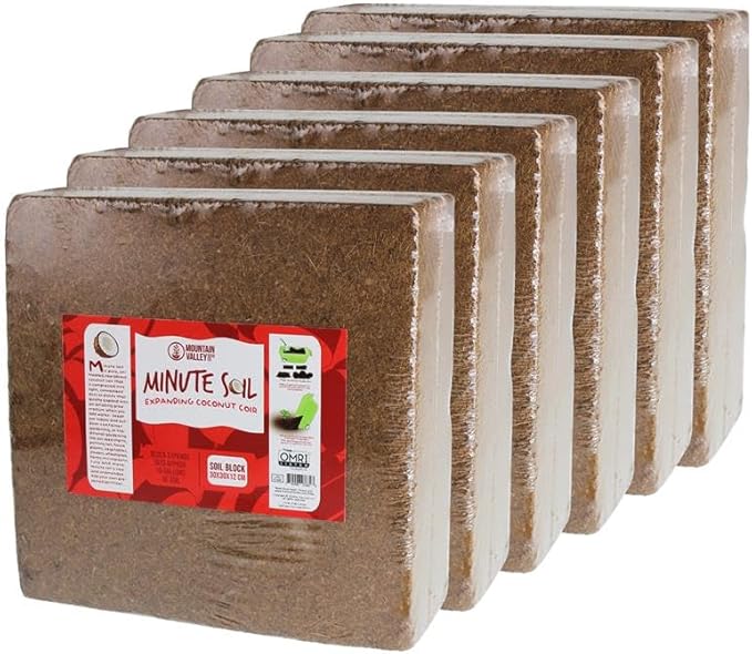 Minute Soil Bulk Coconut Coir Block 6-Pack – OMRI Listed for Organic Use – 72 lb Compressed Soil Expands with Water – Organic Grow Medium for Gardens &amp Farms