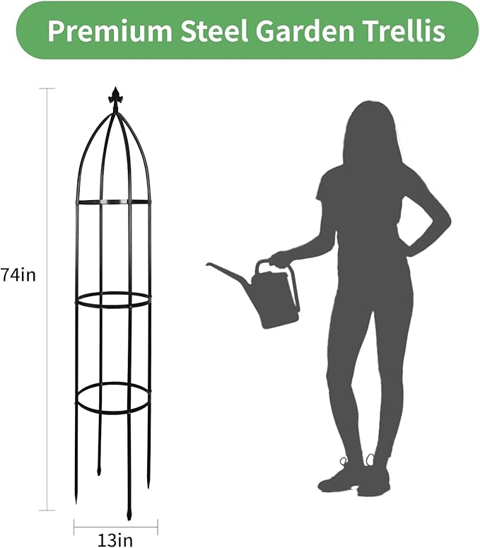 Garden Obelisk Trellis for Climbing Plants Outdoor 6.3 Feet Tall Rose Heavy Duty Metal Trellis Plant Support for Vines Clematis Flowers Bronze