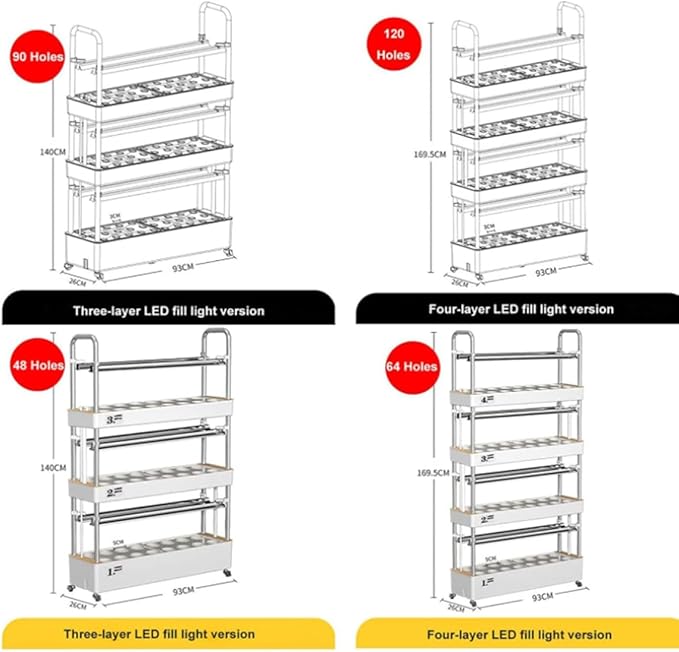 Hydroponic Tower Growing with LED Grow Light 48/64/90/120Holes Indoor Grow Tower Self-Watering Growing Kit with Hydrating Pump Garden Tower Aeroponics Growing Kit64holes