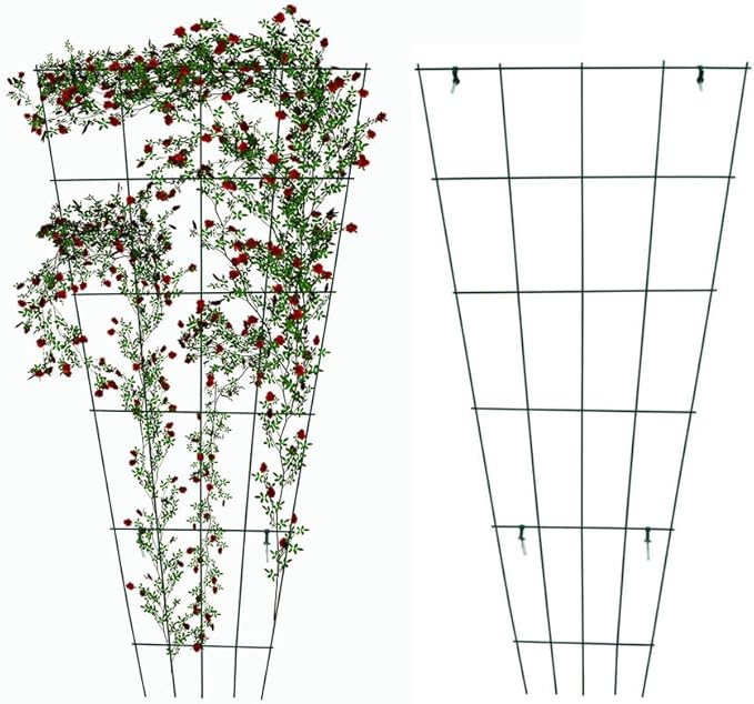 2 Pack 57 Inch x31 Inch Green PVC Pot Trellis Metal Plant Stakes for Climbing PlantsOutdoorRoseVegetable FlowerBackyard