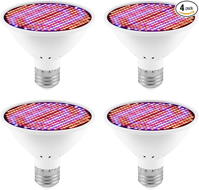 4Pack 30W Indoor Flower Planting Lamping UV/IR Full Spectrum Natural Red Blue Hydroponic Bulbs AC100-277V Hydroponic Potted Moss Fill Bulb 110v Greenhouse Tent Vegetable Flowers Succulent E27/E26