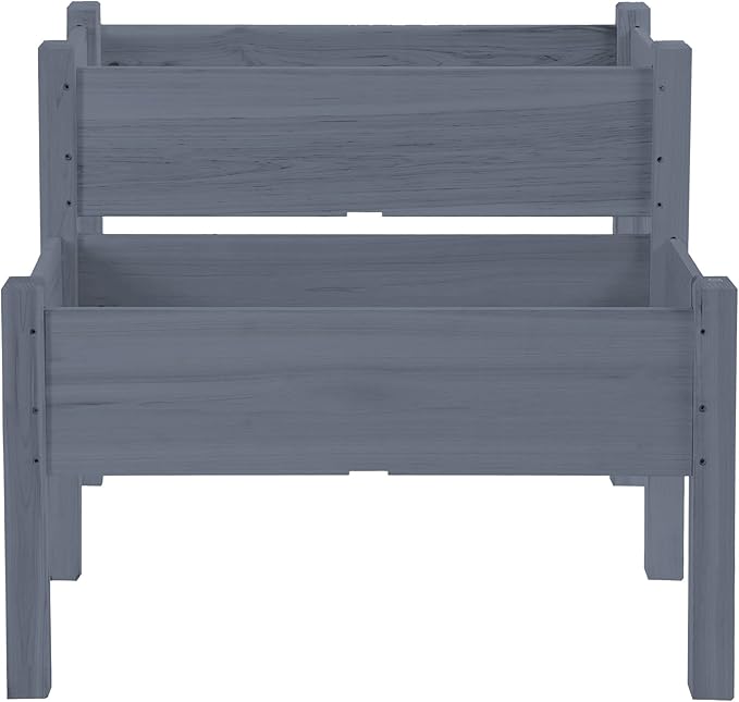 34x34x28 Raised Garden Bed 2 Tier Elevated Wood Planter Box for Backyard Patio to Grow Vegetables Herbs and Flowers Gray