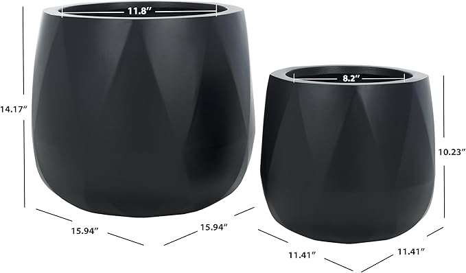 SAFAVIEH Outdoor Collection Kane Black Cement Ficonstone Planter Pot Set of 2