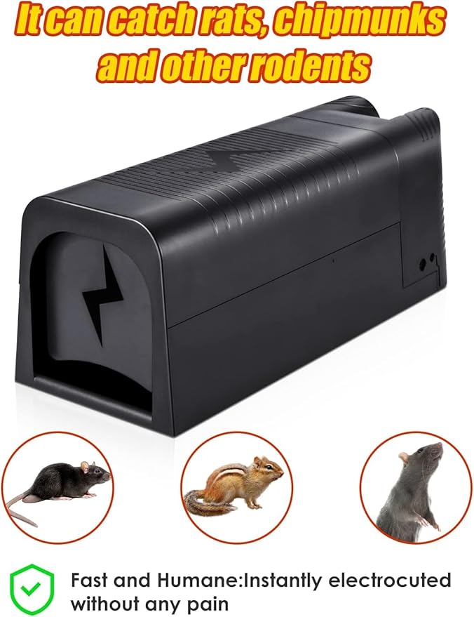 2026 Rat Trap Electric Mouse Trap Zapper with Powerful VoltageRechargeable Reusable Electric Mice Trap Rodent Zapper Electronic Mouse Traps Shock Killer for Indoor Kitchen Attic Warehouse Home