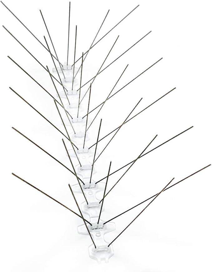 Bird Barrier Bird-Flite Stainless Steel Bird Spikes | Metal Pins Strips with Plastic Base Clear Glue Adhesive Included - Xtra Wide (8in) 25 Ft. Length