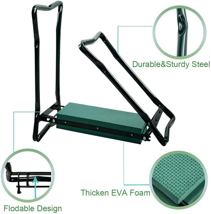 Folding Garden Kneeler and Seat with Tool Pouch Bag Thick Kneeling Pads Soft Decorative Garden Stools Workseats Portable Outdoor Foldable Kneeler Tools Bench
