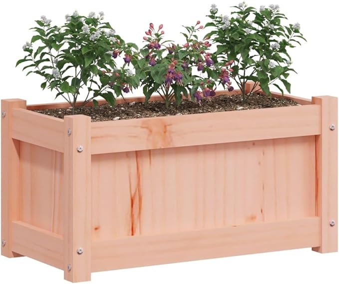 Garden Planter Natural Wood Solid Douglas Fir 23.6x12.2 Inch Rectangular Raised Garden Bed for Outdoor Plants Herbs Flowers