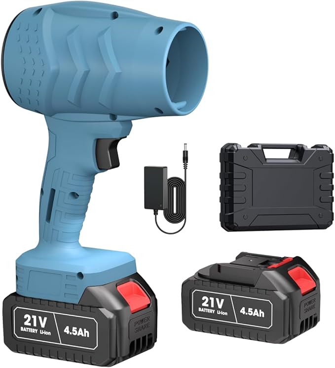 Electric Mini Leaf Blower Powered Handheld Blower Leaf Adjustable Wind Speed Cordless 21V Battery Blower with 2 Rechargeable Batteries and Charger Toolbox for Yard Leaf &amp Snow Removal(Blue)