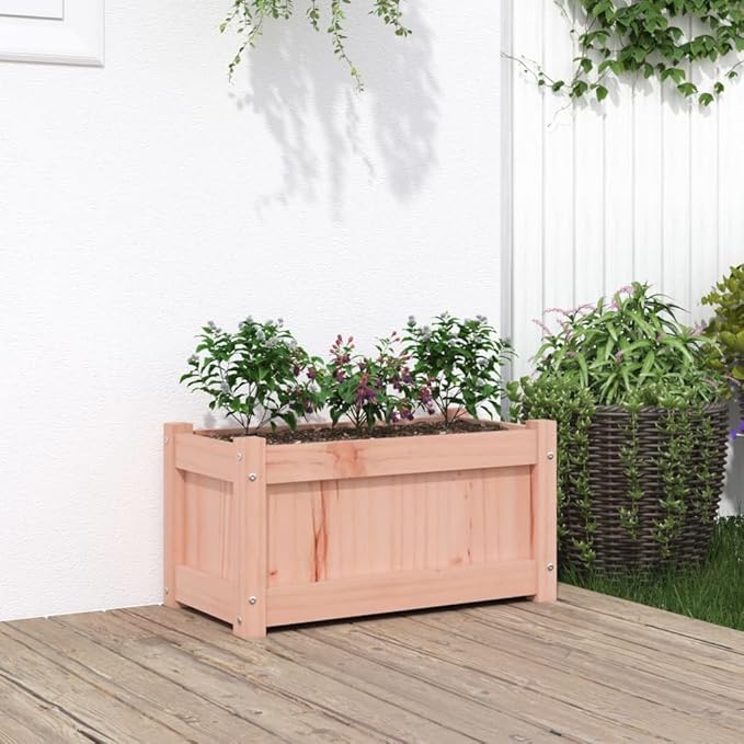 Garden Planter Natural Wood Solid Douglas Fir 23.6x12.2 Inch Rectangular Raised Garden Bed for Outdoor Plants Herbs Flowers
