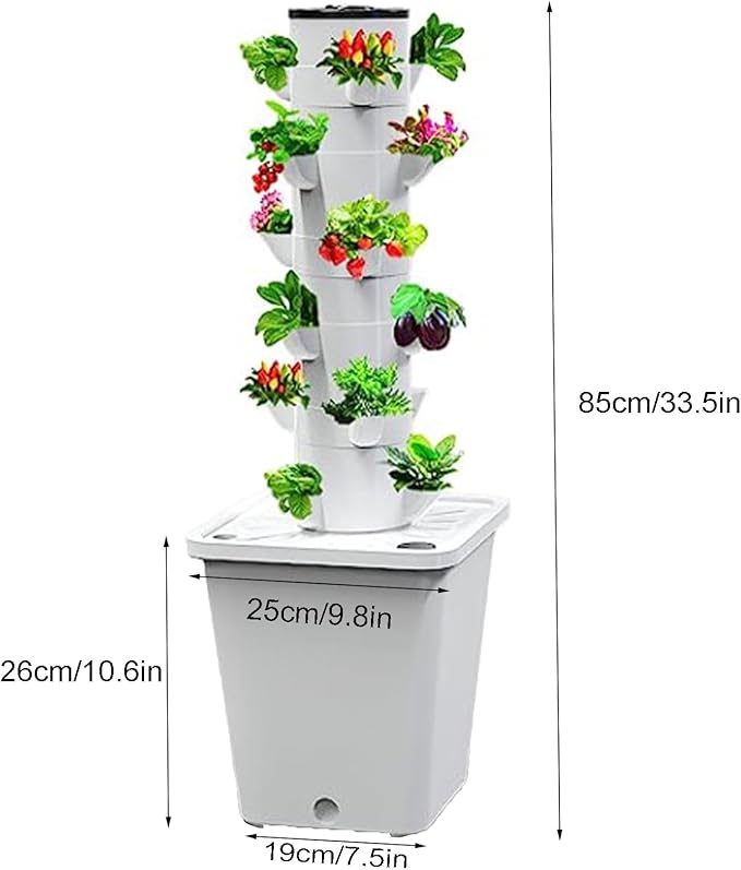 Garden Tower Hydroponics Growing System 30-Plant Sites Vertical Garden Planter Outdoor Indoor Plant Growing kit with Pump Adapter Net Pots for Fruits Vegetables and Herbs (Grey)