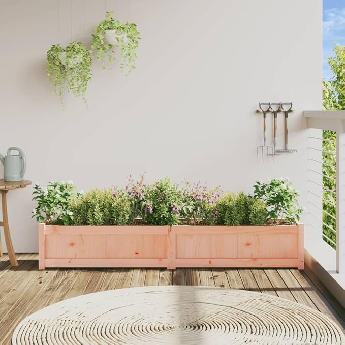 Raised Garden Bed Wooden Planter Box 70.9 x 12.2 x 12.2 Outdoor Garden Planters Solid Douglas Wood Raised Planter for Vegetables and Flowers