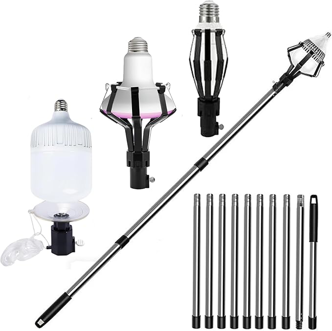 Upgraded 13FT Assembled Light Bulbs Extension Pole Changer for High Ceilings and Recessed LightsLight Bulbs Changer with Baskets and Suction Cup for Light Bulb Removal Tool for Household.