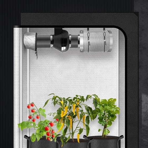 iPower Grow Tent Ventilation System 4 Inch Inline Duct Ventilation Fan 195 CFM Carbon Filter and 8 Feet Ducting and 1 Pair Rope Circulation Vent Blower Air Filtration Kit