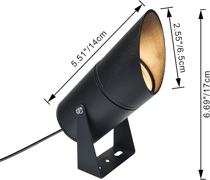 Kiven Plug in LED Indoor/Outdoor Waterproof Spotlight Porch Light with 9.84 FT Plug-in Cord 10W Black Plug in Accent Light with Vinly Siding Hooks for Plants Porch Garden(Warm White)