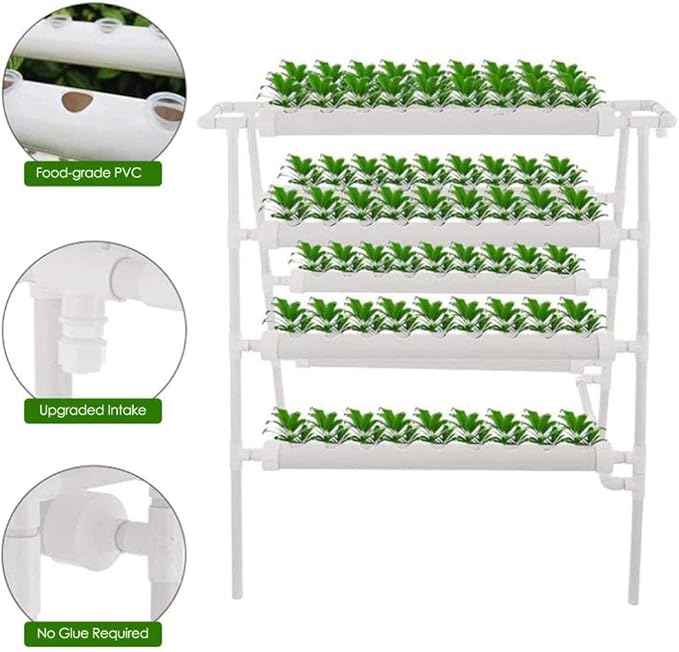4 Layers 72 Plant Sites Hydroponic Site Grow Kitt 8 Pipes Hydroponic Growing System Water Culture Garden Plant System for Leafy Vegetables