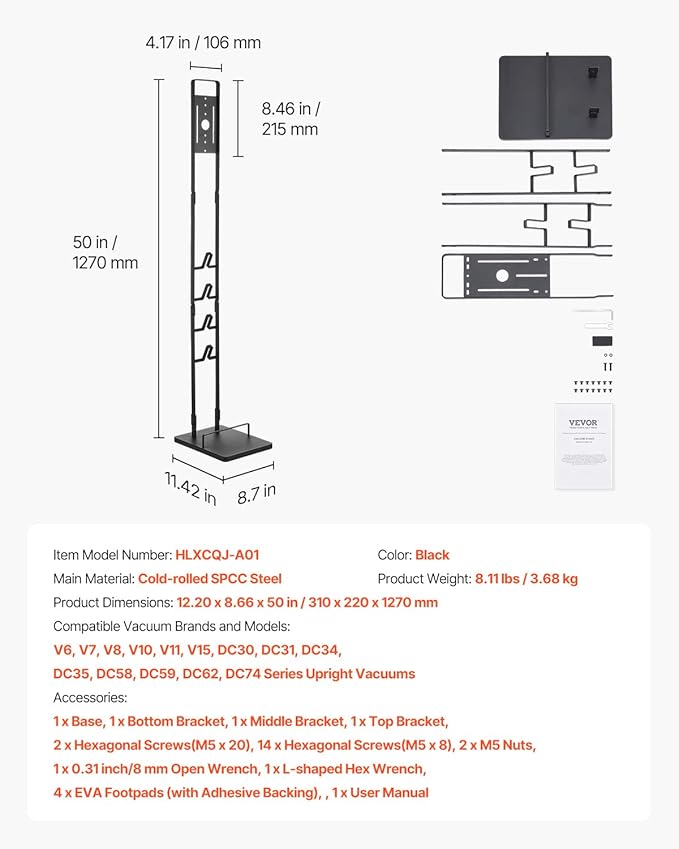 VEVOR Vacuum Stand Compatible with V6 V7 V8 V10 V11 V15 Stable Vacuum Stand Holder with 4 Hooks for DC30 DC31 DC34 DC35 DC58 DC59 DC62 D74 Cordless Upright Vacuum Cleaners &amp Accessories