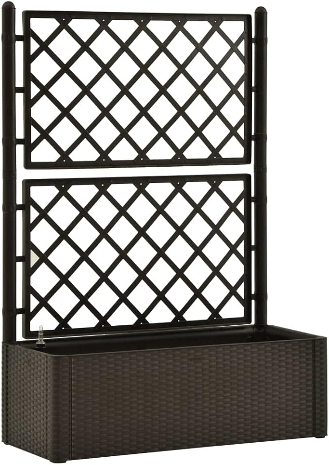 Garden Raised Bed with Trellis and Self Watering System MochaRaised Garden BedRaised Planter Stand with Open Shelves for Growing HerbsVegetables and Flowers in Limited Garden Space