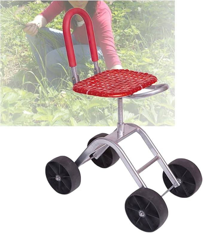 Garden Stool with Wheels Heightening Rolling Gardening Helper Bearing 150kg Adjustable Height 36-48cmfor Home Farms(Red4 Wheels)