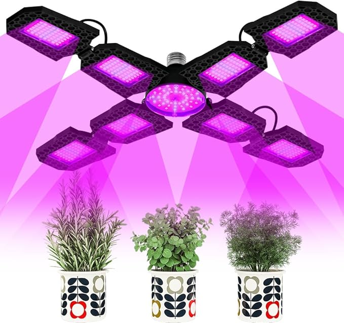 300W Energy Saving LED Red Blue Plant Supplement Light Equip 432 Full Spectrum LEDs E27/E26 Socket And 8 Adjustable Flexible Panels Red Blue Optimized Light for Seedling FloweringFruiting Stages