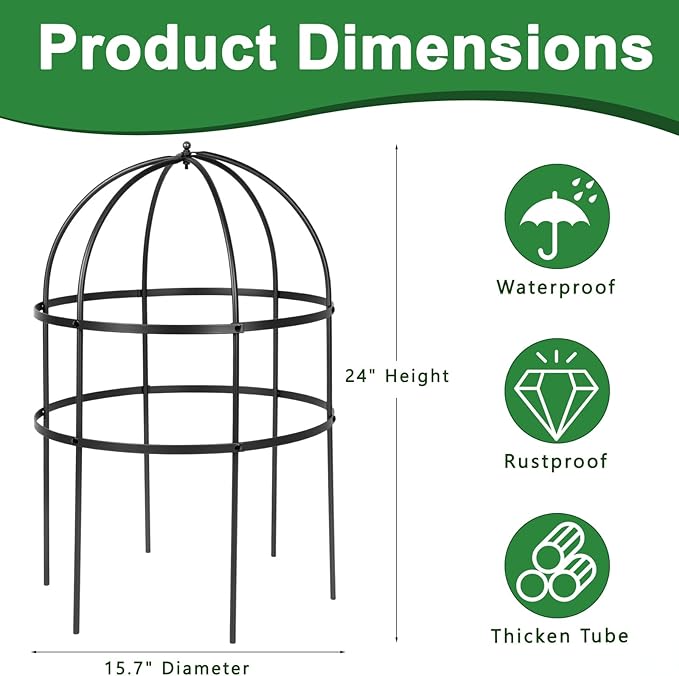 1 Pcs Jardin Bird Cage Plant Support 24 H Large Sturdy Grow-Through Flower Support Peony Cage Climbing Plant Support Trellis Sculptural Garden Decor for Perennial Flowers (Black)