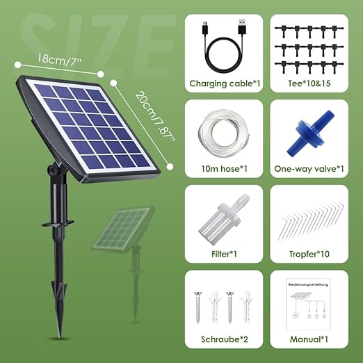 Solar Automatic Drip Irrigation Kit System 2025 Upgrade Auto Plants Watering Kit Solar Powered Garden Self Watering System for Indoor Outdoor Potted Plants Balcony Patio Greenhouse (15 Pots-49FT)
