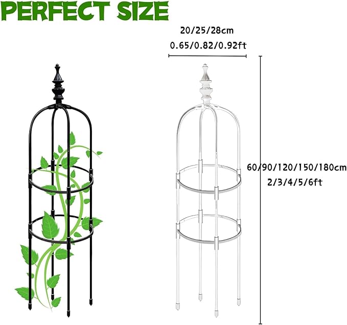 Garden Trellis for Climbing Plants Garden Obelisk Trellis 2 3 4 5 6 Ft Tower Obelisk Frame Multi-Use Plant Support Shelf Outdoor Potted Plant Support Vertical Supports Vines Rose(Black28 x 180cm/0.