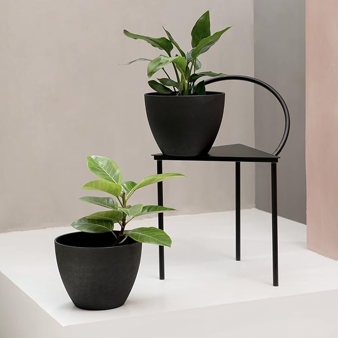 LA JOLIE MUSE Outdoor Planter Flower Pots Outdoor- 11.3 Inch Planter with Drainage for Indoor Outdoor Plants Flowers Black Set of 2